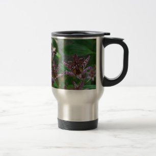Taza De Viaje Orquídea de rayas blancas púrpura como lilo floral