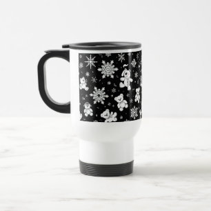 Taza De Viaje Osito de peluche blanco y patrón continuo de copos