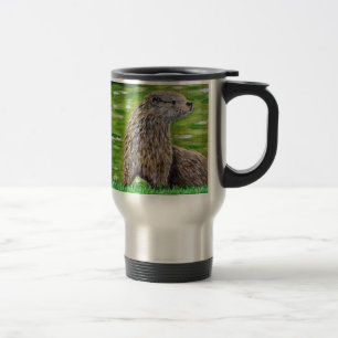 Taza De Viaje Otter on a River Bank Painting