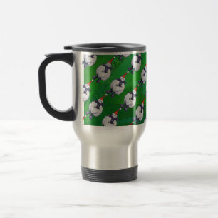 Taza De Viaje Oveja en Sombrero de Santa sobre verde