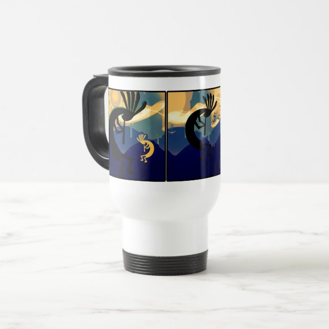 Taza De Viaje Paisaje del desierto de Kokopelli Verde azulado (Anverso izquierdo)