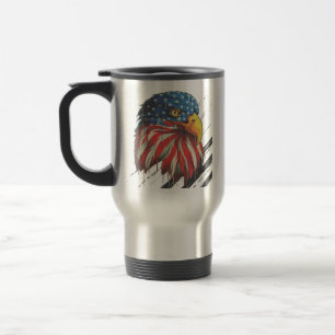 Taza De Viaje Pájaro águila calva bandera de EE.UU. gritando mús