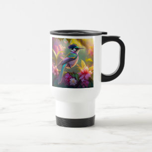 Taza De Viaje Pájaro de Fantasía Ave Araña Alucinada Creste Azul