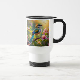 Taza De Viaje Pájaro de la Fantasía Verde azulada con Cabecera V