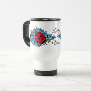 Taza De Viaje Pájaro De Ladybird Acuarela Con Flores Salvajes Az