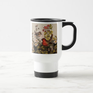Taza De Viaje Pájaros Cantores Robin Botánico Floral Vintage