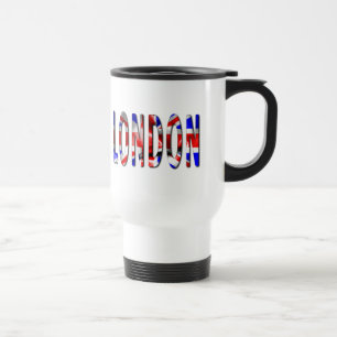 Taza De Viaje Palabra Londres con textura de bandera