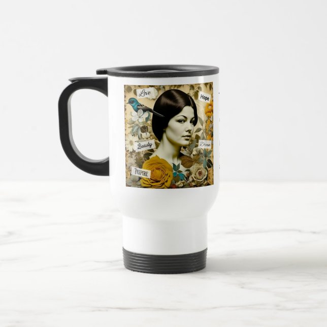 Taza De Viaje Palabras Inspiradoras personalizadas y mujer venti (Izquierda)