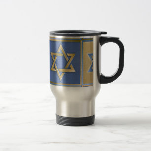 Taza De Viaje Paneles de Arte Estrella de David Azul Dorado