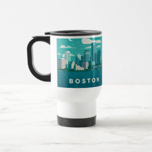 Taza De Viaje Panorama nocturno de la ciudad de Massachusetts   