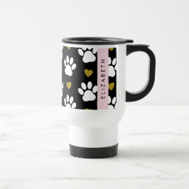 Taza De Viaje Papas de perro, garras blancas, corazones dorados,