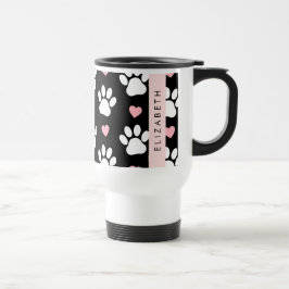Taza De Viaje Papas de perro, garras blancas, corazones rosados,