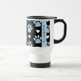 Taza De Viaje Papas de perro, patas azules, corazones blancos, t