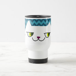 Taza de viaje para gato Chevron azul Gato blanco l