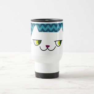Taza de viaje para gato Chevron azul Gato blanco l