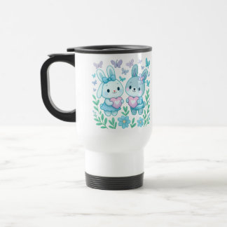 Taza de viaje para pareja de conejos caprichosos