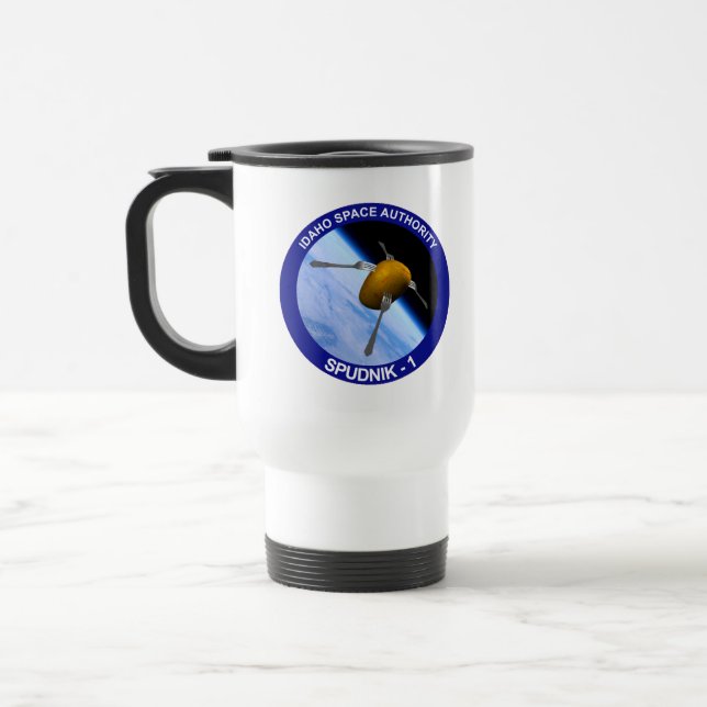 Taza De Viaje Parche de misión de satélite Idaho Spudnik (Izquierda)