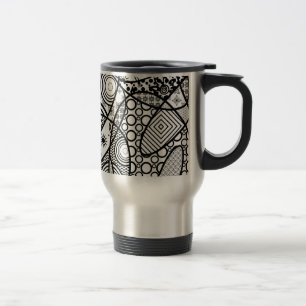 Taza De Viaje Parche de Rompecabezas de Patrón Blanco y Negro 01