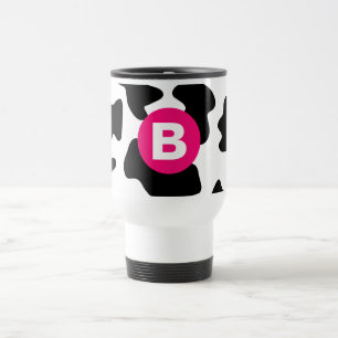 Taza De Viaje Parche de vaca extravagante patrón monograma rosa