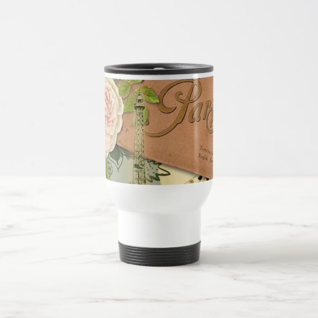 Taza De Viaje París Francia Collage de arte antiguo Eiffel Franc (Centro)