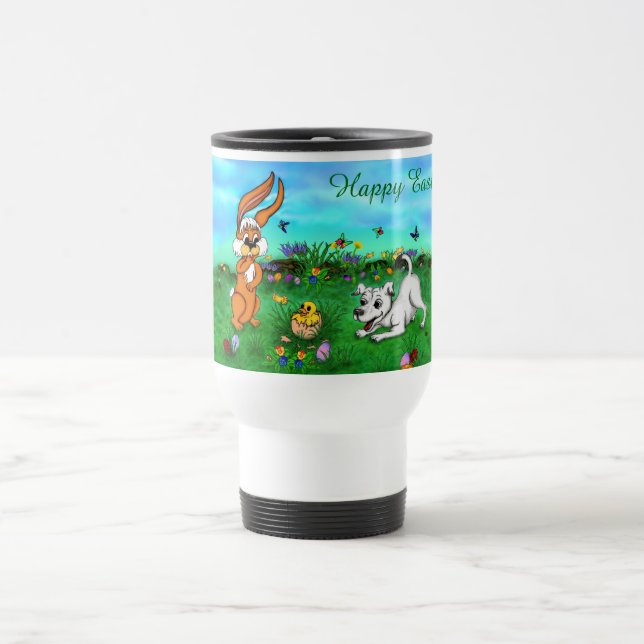 Taza De Viaje Pascua: Conejo de cachorros y polluelo (Centro)