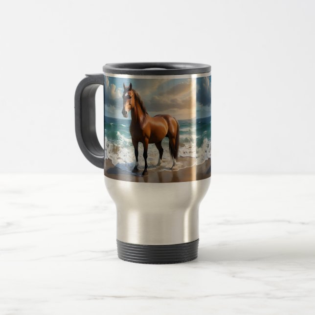 Taza De Viaje **"Paseo majestuoso: Orgulloso caballo marrón en l (Anverso izquierdo)