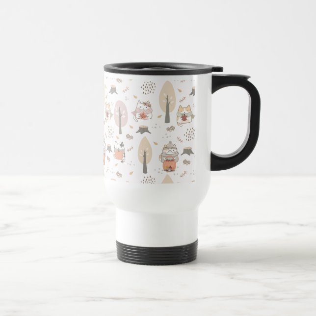 Taza De Viaje Pastel Autumn Cute Cats (Derecha)