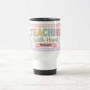 Taza De Viaje Pastel Personalizado a Cuadros Enseñando Con Coraz