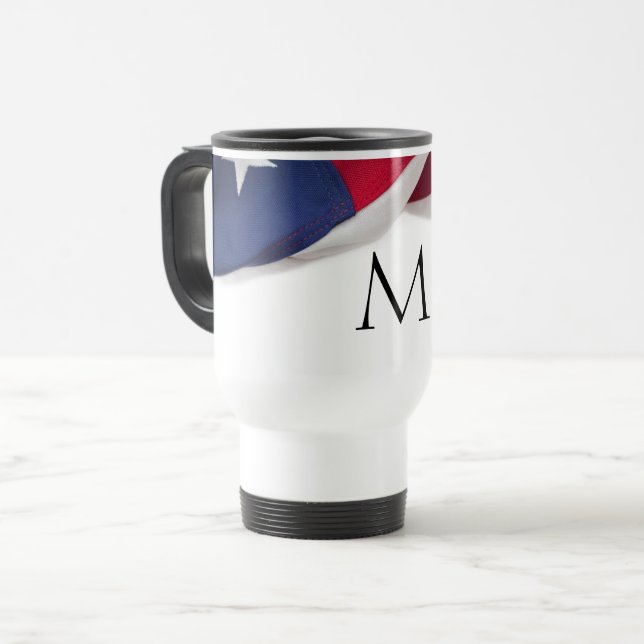 Taza De Viaje Patriotic American Flag Monogrammed Initial (Anverso izquierdo)