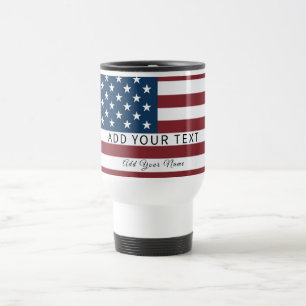 Taza De Viaje Patriotic US Flag Custom Text Name