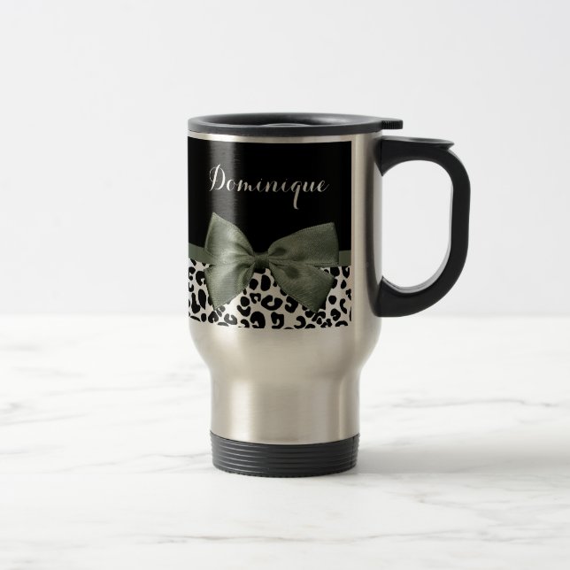 Taza De Viaje Patrón animal de impresión de leopardo Dark Green  (Derecha)