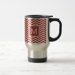 Taza De Viaje Patrón Aurora Chevron Rojo Moderno Con Monograma