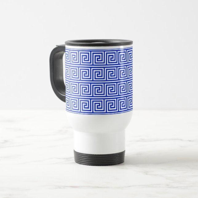 Taza De Viaje Patrón azul de las cuadradas de la clave del meand (Anverso izquierdo)