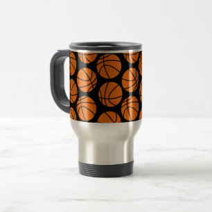 Taza De Viaje Patrón Clásico de Baloncesto en Negro
