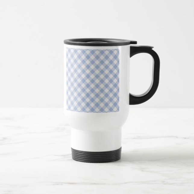 Taza De Viaje Patrón clásico de gingham azul claro con estampado (Derecha)