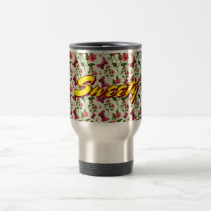 Taza De Viaje Patrón continuo de cereza mariposa floral personal
