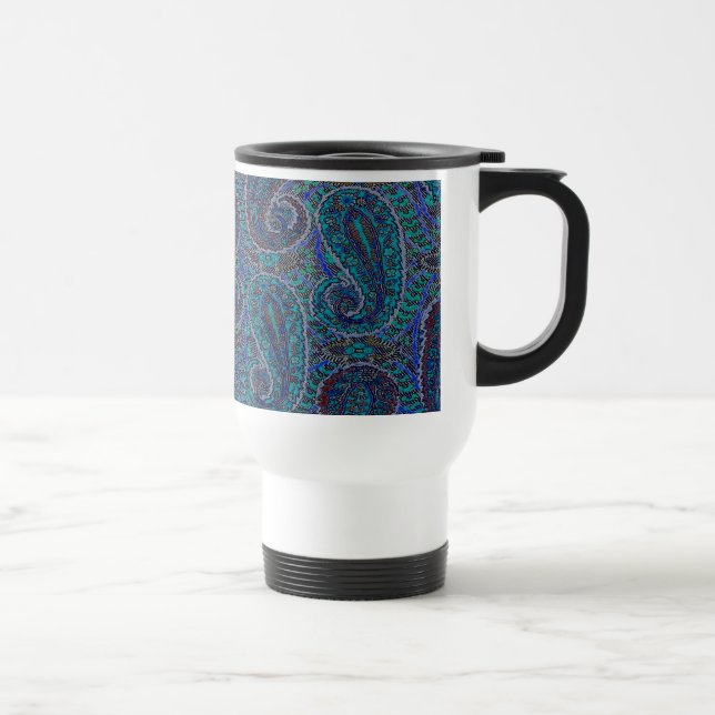 Taza De Viaje Patrón de arte del Boho indio azul Paisley (Derecha)