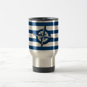 Taza De Viaje Patrón de brújula y rayas inspirado en la náutica