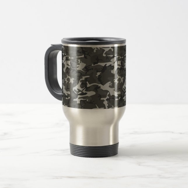 Taza De Viaje Patrón de camuflaje gris, patrón militar, ejército (Anverso izquierdo)