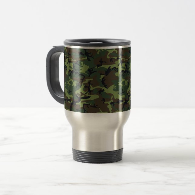 Taza De Viaje Patrón de camuflaje verde, patrón militar, ejércit (Anverso izquierdo)