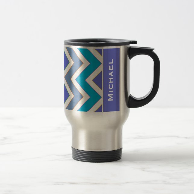Taza De Viaje Patrón de cheurón azul deportivo personalizado (Derecha)