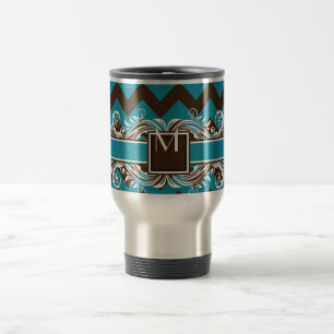 Taza De Viaje Patrón de cheurón geométrico monogramado de moda