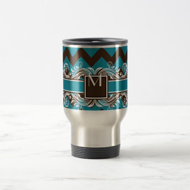 Taza De Viaje Patrón de cheurón geométrico monogramado de moda (Centro)
