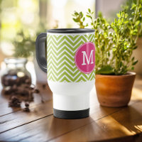 Patrón de cheurón rosa y verde con monograma