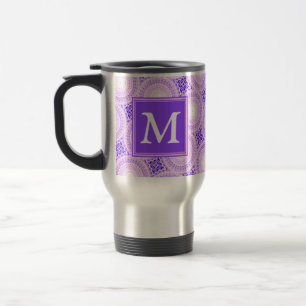 Taza De Viaje Patrón de círculos púrpura de monograma