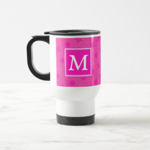 Taza De Viaje Patrón de círculos rosados calientes de monograma
