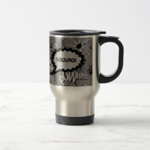 Taza De Viaje Patrón de cómic personalizado gris retro