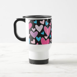 Taza De Viaje Patrón de corazones rosa y morado azul giratorio