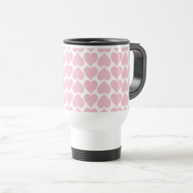 Taza De Viaje Patrón de Corazones Rosados, Romántico, Amor (Anverso derecho)