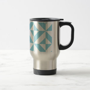 Taza De Viaje Patrón de cubo de deco geométrico azul cielo